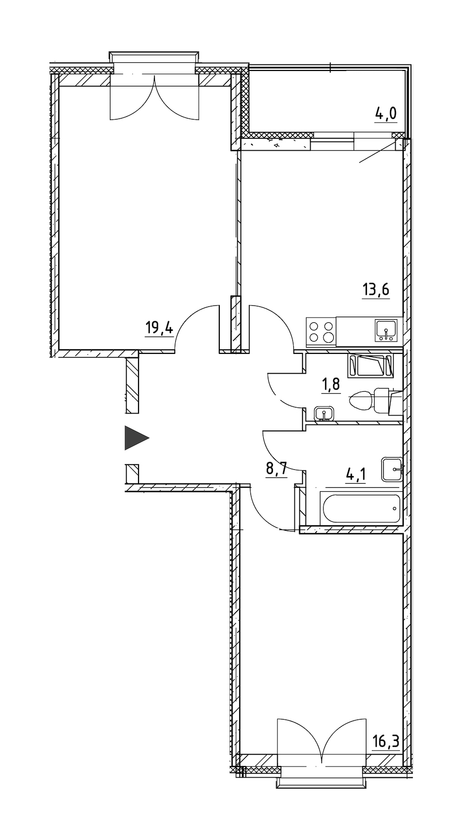 2-комнатная квартира 66.8 м², 7/8 эт., ЖК «Квартал Che»